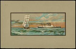 Color reproduction of a steamship and a sailing vessel.
