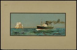 Color reproduction of a steamship and a sailing vessel.

