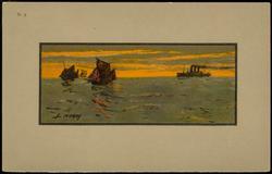 Color reproduction of a steamship and sailing vessels.


