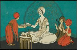 Woman, servant and musicians

