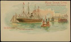 RED STAR LINE  NEW YORK - ANTWERP  
S.S. KENSINGTON S.S. SOUTHWARK / ARRIVING AT RED STAR PIER, NEW YORK.
