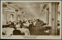 United States Lines S.S. "LEVIATHAN"  America's Greatest Liner. 59,956 tons. 
First Class Dining Saloon.
