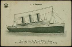 S.S. Imperator  Greetings from the Jewish Welfare Board to Soldiers and Sailors of the U.S. Army and Navy
