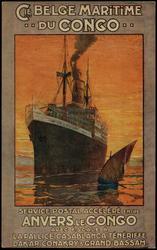 CIE. BELGE MARITIME DU CONGO SERVICE POSTAL ACCÉLÉRÉ ENTRE ANVERS, LE CONGO AVEC ESCALE A LA PALLICE, CASABLANCA, TÉNÉRIFFE, DAKAR, CONAKRY & GRAND-BASSAM.
