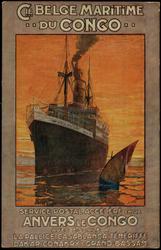CIE. BELGE MARITIME DU CONGO SERVICE POSTAL ACCÉLÉRÉ ENTRE ANVERS, LE CONGO AVEC ESCALE A LA PALLICE, CASABLANCA, TÉNÉRIFFE, DAKAR, CONAKRY & GRAND-BASSAM.
