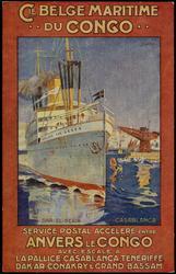 CIE. BELGE MARITIME DU CONGO SERVICE POSTAL ACCÉLÉRÉ ENTRE ANVERS, LE CONGO AVEC ESCALE A LA PALLICE, CASABLANCA, TÉNÉRIFFE, DAKAR, CONAKRY & GRAND-BASSAM.
