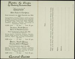 CUNARD WINTER CRUISES WEST INDIES, WEST AFRICA, CANARY ISLES, MEDITERRANEAN. 
3 CRUISES from 32 GUINEAS Jun - April