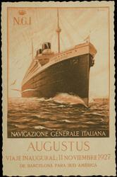 N.G.I. NAVIGAZIONE GENERALE ITALIANA  AUGUSTUS  
VIAJE INAUGURAL: 11 NOVIEMBRE 1927 DE BARCELONA PARA SUD AMÉRICA