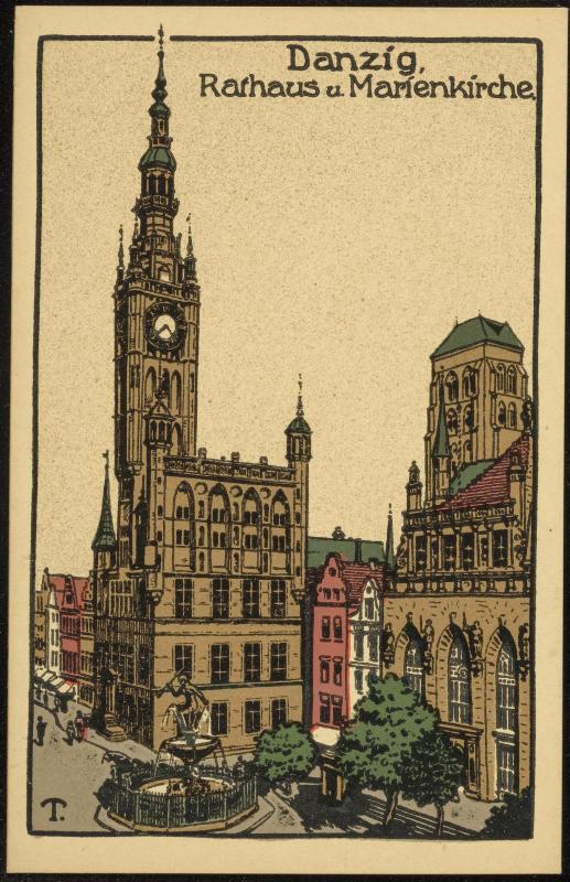Danzig, Rathaus u. Marienkirche.