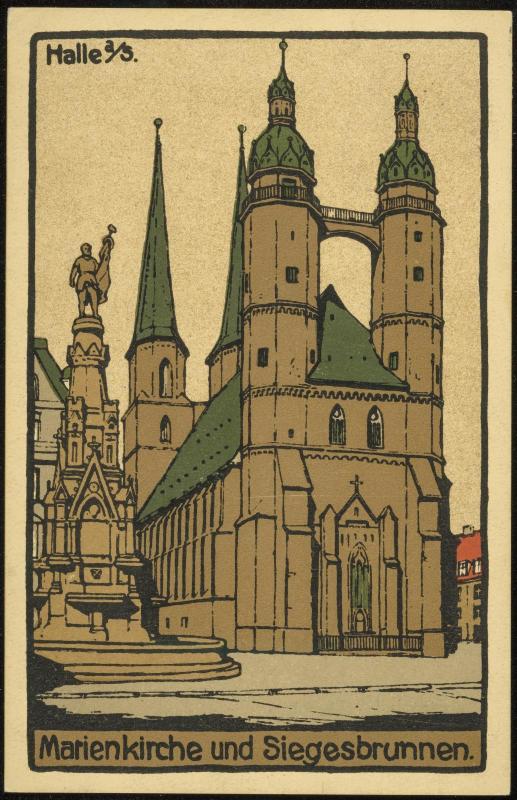 Halle a/S.  Marienkirche und Siegesbrunnen.