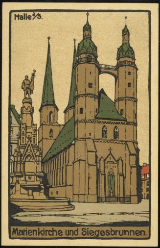 Halle a/S.  Marienkirche und Siegesbrunnen.