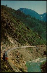 The California Zephyr winds through California's famed Feather River Canyon for over 100 unforgettable miles. Upstairs in the streamliner's five Vista-Domes passengers can look up, look down, look all around at the magnificent scenery.
