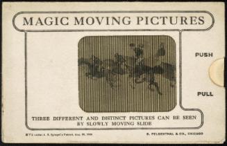 MAGIC MOVING PICTURES [Horse racing]
THREE DIFFERENT AND DISTINCT PICTURES CAN BE SEEN BY SLOWLY MOVING SLIDE