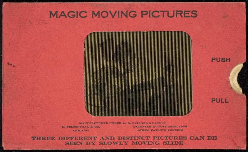 MAGIC MOVING PICTURES [Two men fighting (?)]
THREE DIFFERENT AND DISTINCT PICTURES CAN BE SEEN BY SLOWLY MOVING SLIDE