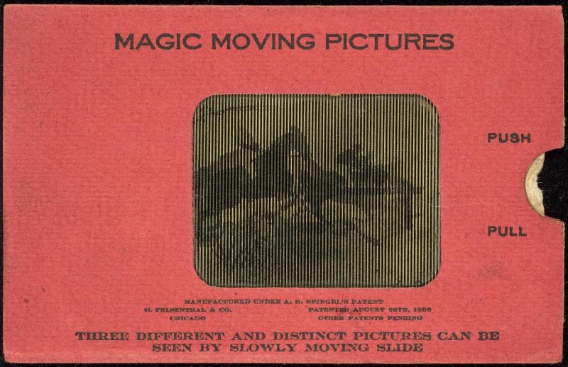 MAGIC MOVING PICTURES [Horse jump]
THREE DIFFERENT AND DISTINCT PICTURES CAN BE SEEN BY SLOWLY MOVING SLIDE