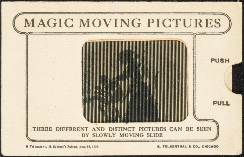 MAGIC MOVING PICTURES [Woman disciplining a child (?)]
THREE DIFFERENT AND DISTINCT PICTURES CAN BE SEEN BY SLOWLY MOVING SLIDE