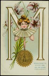 MASSACHUSETTS STATE GIRL  
SEAL AND FLOWER (TURK'S-CAP LILY)
