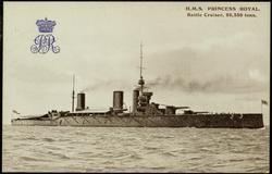 H.M.S. PRINCESS ROYAL. Battle Cruiser, 26,350 tons.
Length, 680 feet; Beam, 86 1/2 feet; Draught, 30 feet; Speed, 28 knots. Armed with Eight 13.5 in., Sixteen 4 in. guns, Three Torpedo Tubes.