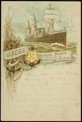 Gruss vom Bord der "RUGIA" Postdampfer der Hamburg-Amerikan Packetf.-Act.-Ges.
