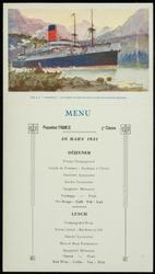 THE S.S. "WINNIPEG", FLAGSHIP OF THE PACIFIC COAST-TO-FRANCE SERVICE. 
Paquebot FRANCE 3 Classe MENU 30 MARS 1931