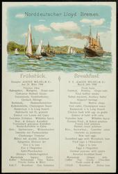 Dampfer "KAISER WILHELM II" den 24. März 1908  Frühstück. Breakfast. 
COWES. Isle of Wight.