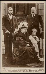 FOUR GENERATIONS. HER LATE MAJESTY QUEEN VICTORIA, HIS LATE MAJESTY KING EDWARD VII. H.M. KING GEORGE V.  H.R.H. EDWARD, PRINCE OF WALES.

