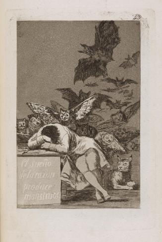 El sueño de la razon produce monstruos. (The sleep [or dream] of reason produces monsters); Plate 43 bound into a set of  Caprichos