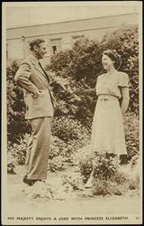 HIS MAJESTY ENJOYS A JOKE WITH PRINCESS ELIZABETH.
