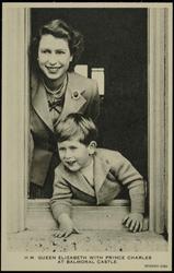 H.M. QUEEN ELIZABETH WITH PRINCE CHARLES AT BALMORAL CASTLE.