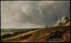 Dune Landscape with Travelers and a Natural Bridge