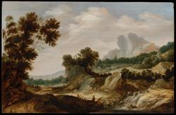 Rocky Landscape with a Road and Waterfall