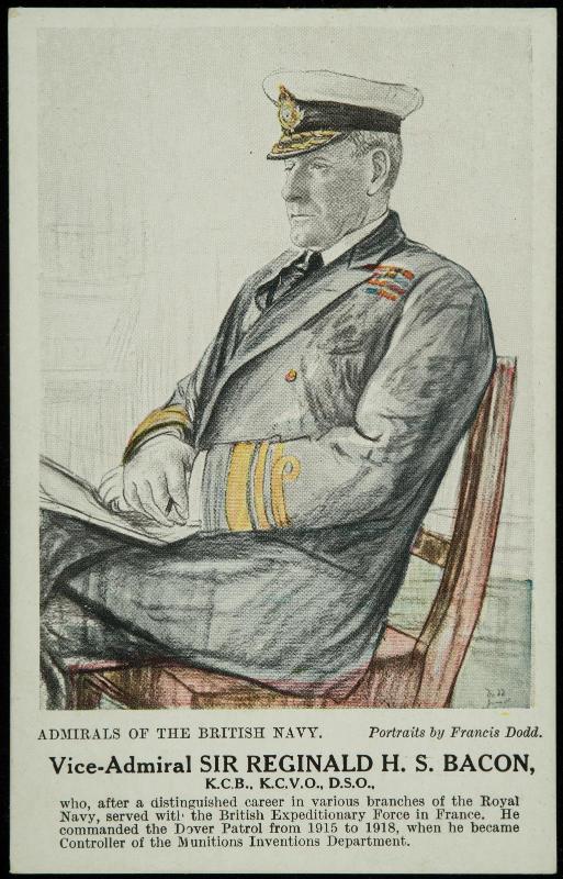Vice-Admiral SIR REGINALD H.S. BACON, K.C.B., K.C.V.O., D.S.O., who, after a distinguished career in various branches of the Royal Navy, served with the British Expeditionary Force in France. He commanded the Dover Patrol from 1915 to 1918, when he became Controller of the Munitions Inventions Department.