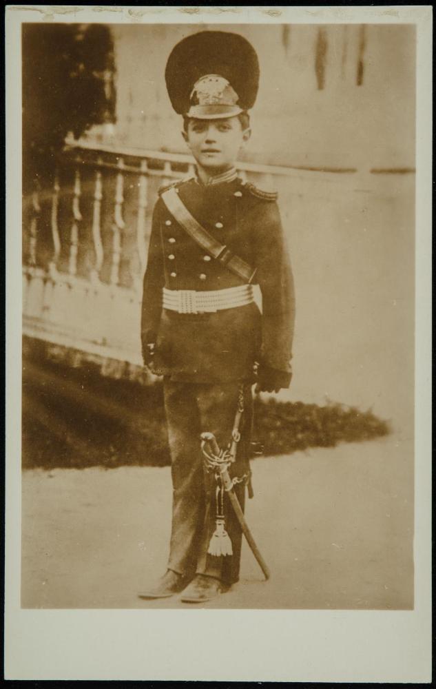 Young boy in uniform. Probably Alexei Romanov.