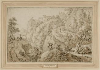 Travelers in a mountainous landscape