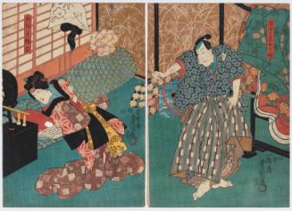 Actors Bandô Takesaburô I as Ishidô Unemenosuke (R) and Iwai Kumesaburô III as the Shirabyôshi Dancer Katsuragi (L)