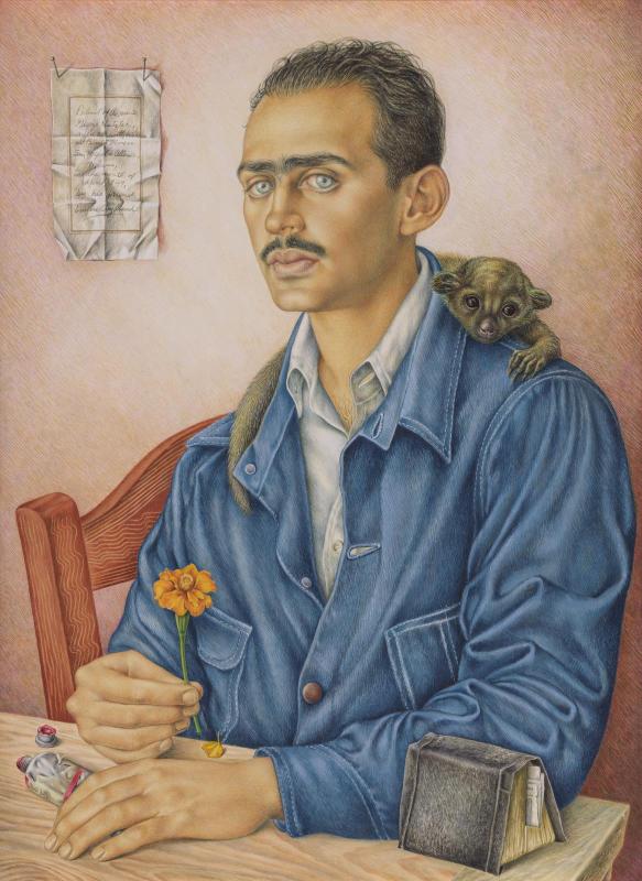 Painter George Hutzler, Age 28, with His Pet Bimba