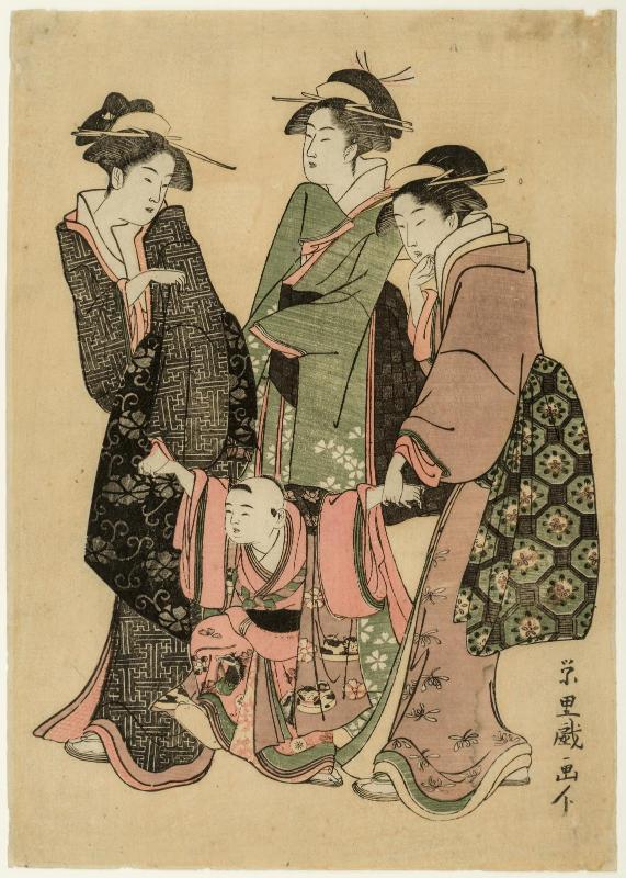 Three Women and a Child Walking