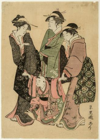 Three Women and a Child Walking