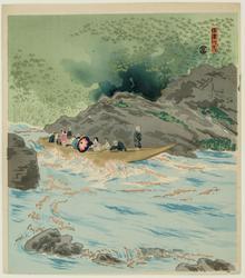 Shooting the Rapids on the Hozu River (Hozugawa kudari), probably from the series Thirty Views of Kyoto (Kyôraku sanjû dai)