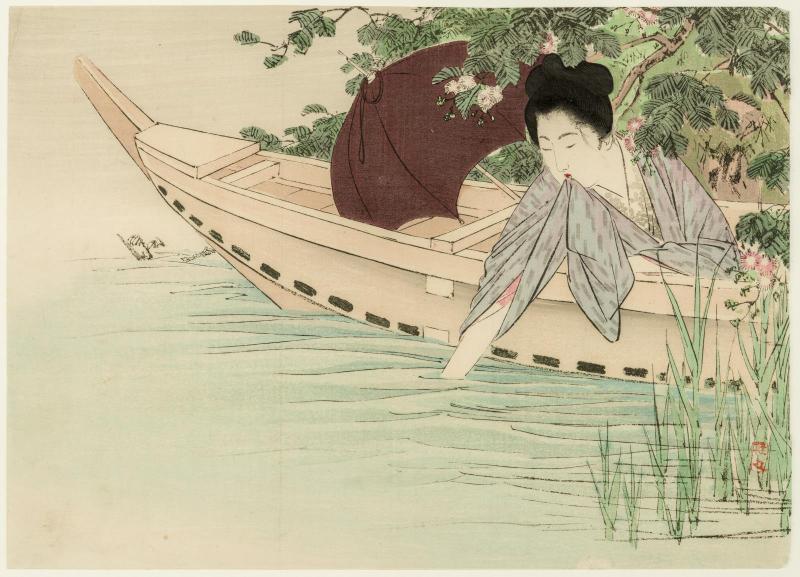 A Pledge at the Lake (Koshin no chikai), frontispiece illustration from the literary magazine Bungei kurabu, vol. 7, no. 9