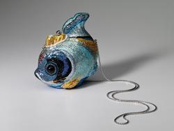 Crystal encrusted fish purse with original comb, mirror and coin purse