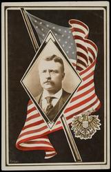 Theodore Roosevelt, flag and crest.

