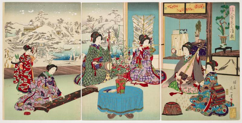 Beauties Playing Chinese Music While Viewing Snow (Kajin yukimi no shingaku)