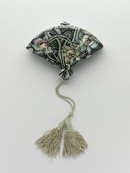 Oriental fan crystal encrusted evening purse with mirror and coin purse