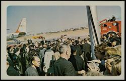 No. 5, Vice-President Johnson, Governor Connally, Mrs. Kennedy (pink hat), other members of party at Dallas Love Field.