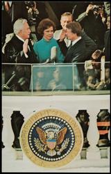 Jimmy Carter being sworn in as President by Justice of the Supreme Court Warren Burger as Rosalynn Carter looks on. Carter Inauguration - January 20.1977