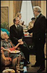 President Jimmy Carter holds hands with "Miz Lillian" (his mother) at White House reception. Carter Inauguration - January 20, 1977.