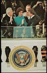 Jimmy Carter being sworn in as President by Justice of the Supreme Court Warren Burger as Rosalynn Carter looks on. Carter Inauguration - January 20.1977