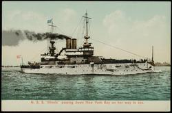 U.S.S. "Illinois" passing down New York Bay on her way to sea.
