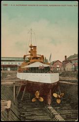 1063 - U.S. BATTLESHIP OREGON IN DRYDOCK, BREMERTON NAVY YARD, WASH.

